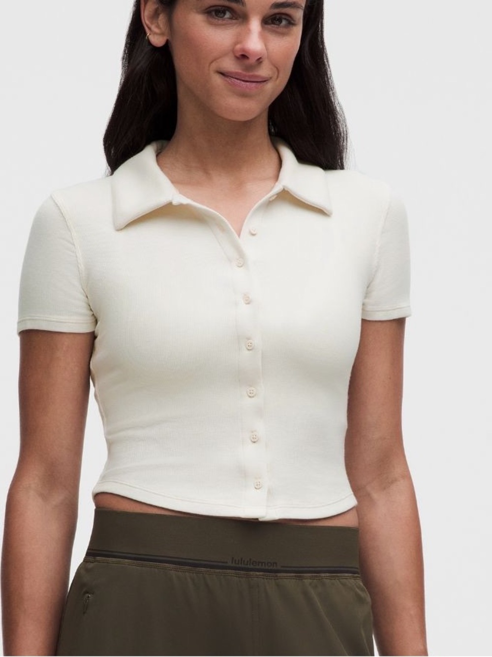 Lululemon Button-Up Collared Short-Sleeve Shirt in Light Ivory